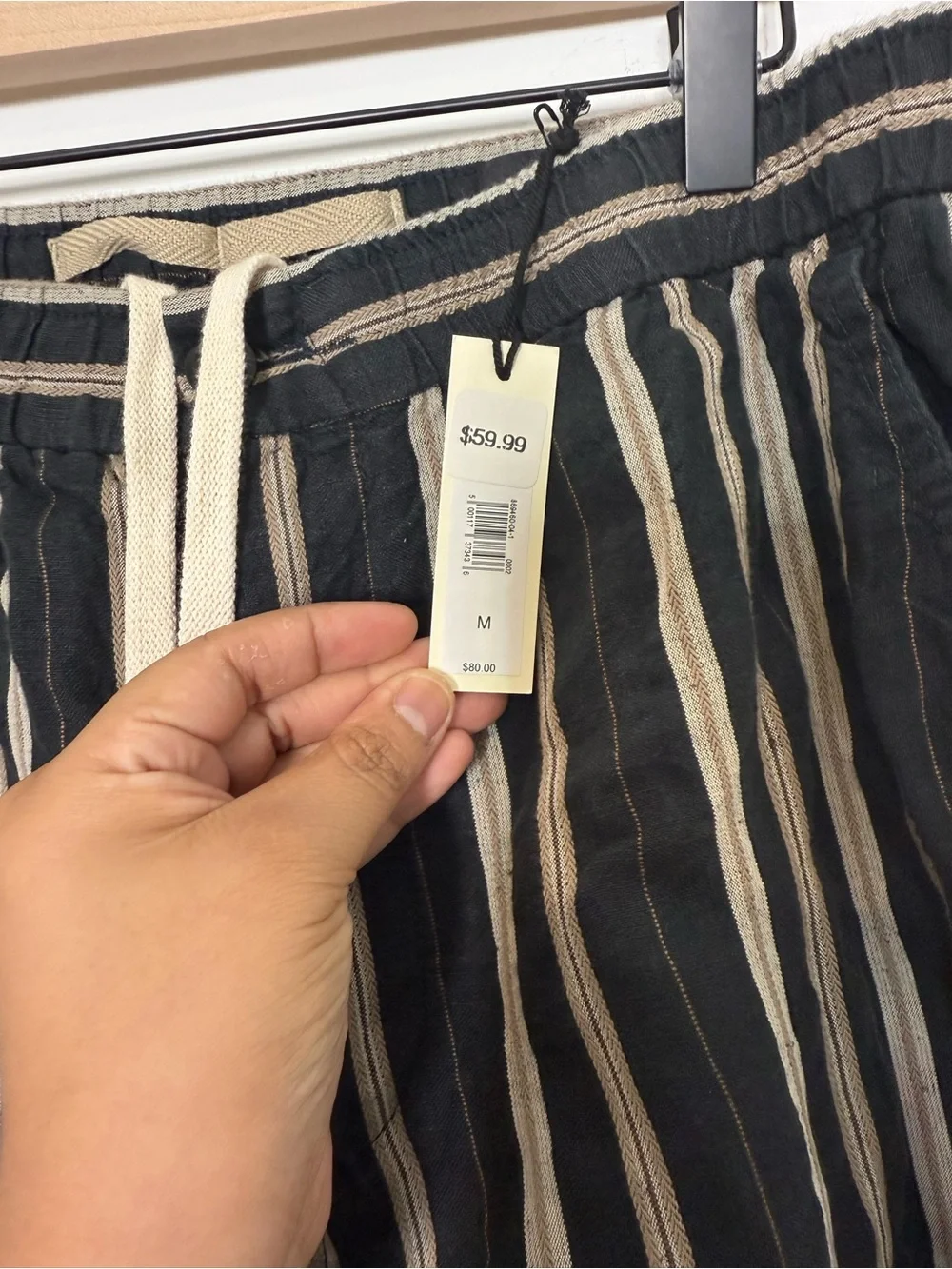Banana Republic Men’s Striped Linen Blend Drawstring Shorts Black Tan Size M NWT